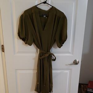 Tommy Hilfiger Green V-Neck Puff Sleeve Midi Dress